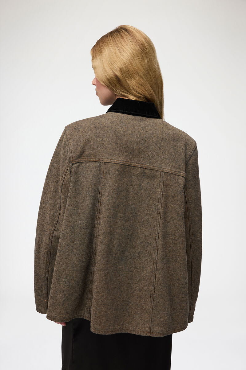 Overshirt aus genopptem Denim, Cotton, in colour Chicory Coffee - 3 - GANNI
