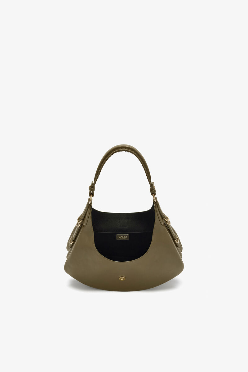Small Kat Bag in Green, Recycled Leather, in colour Military Olive - 3 - GANNI