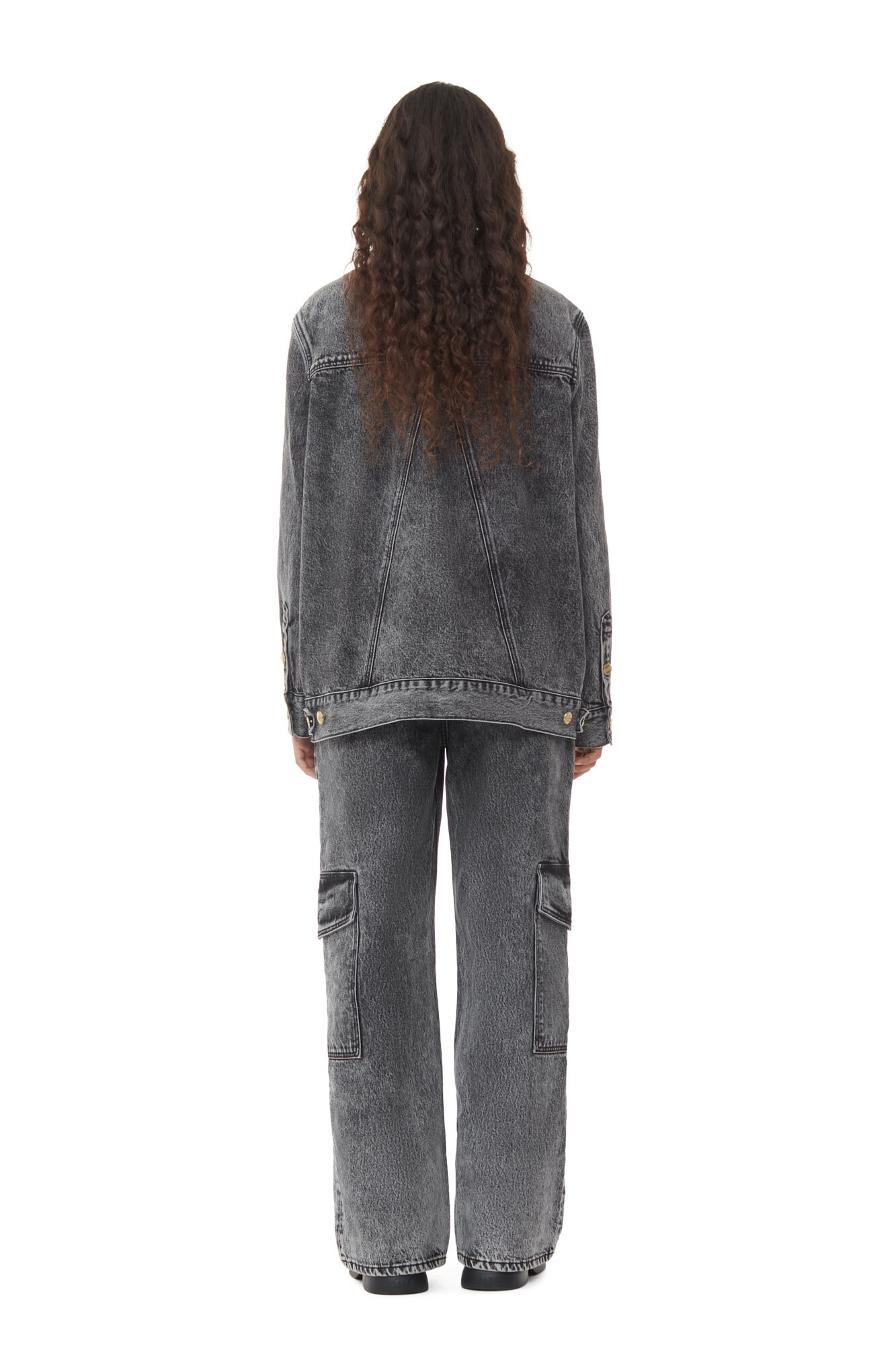 Snow Washed Oversized Denim Jakke, Cotton, in colour Black Washed - 4 - GANNI