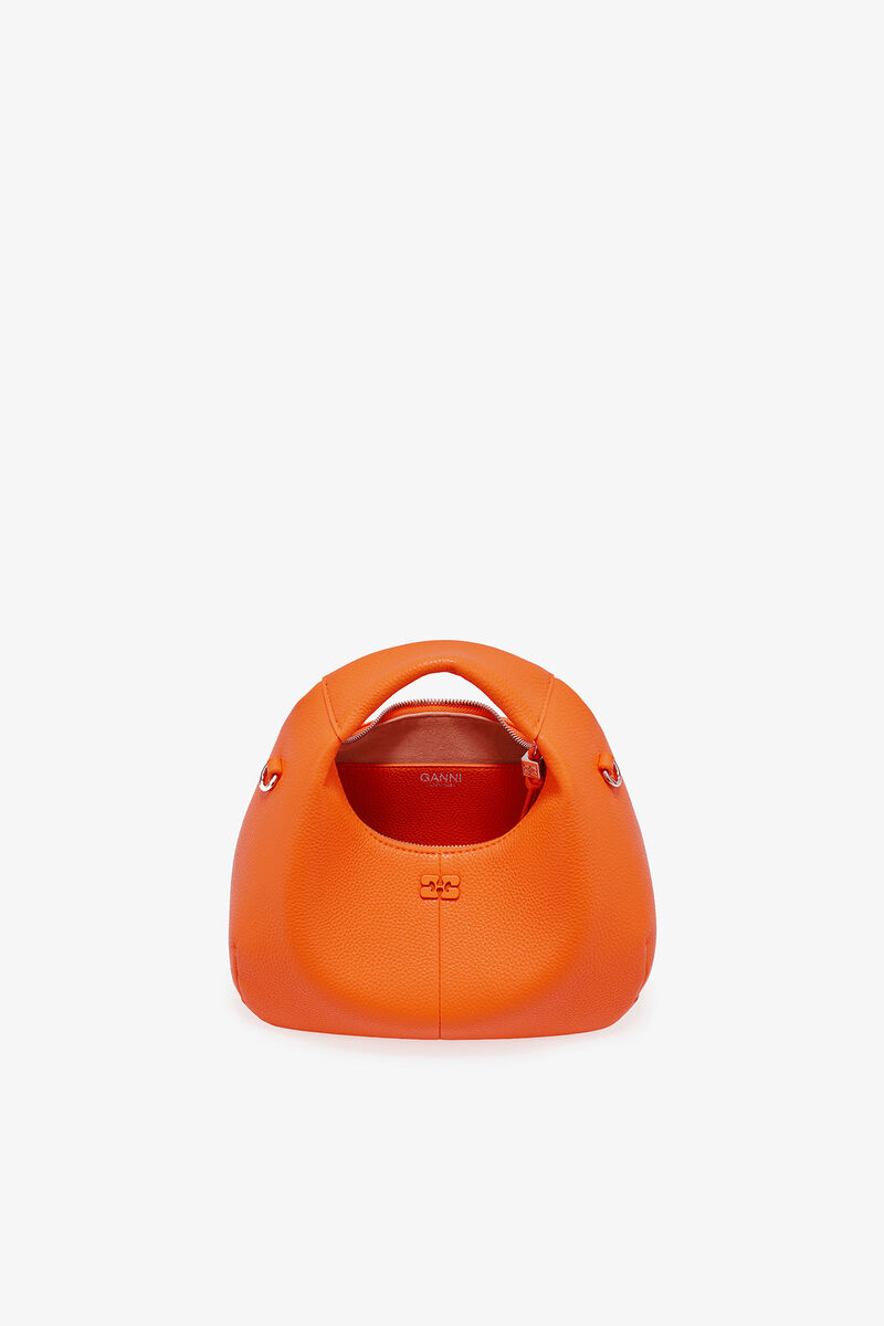 Orange Mini Hobo Bag, Recycled Polyester, in colour Russet Orange - 9 - GANNI