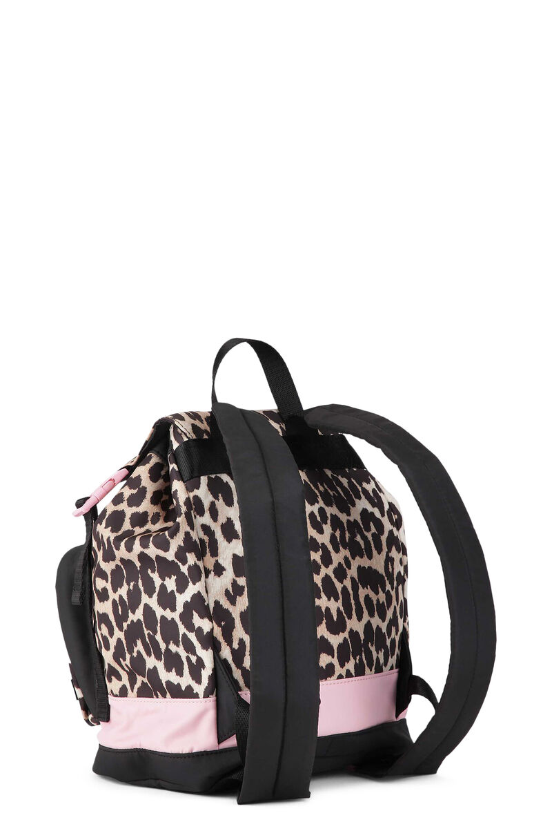 Recycled Mini Backpack, Recycled Polyester, in colour Leopard - 2 - GANNI