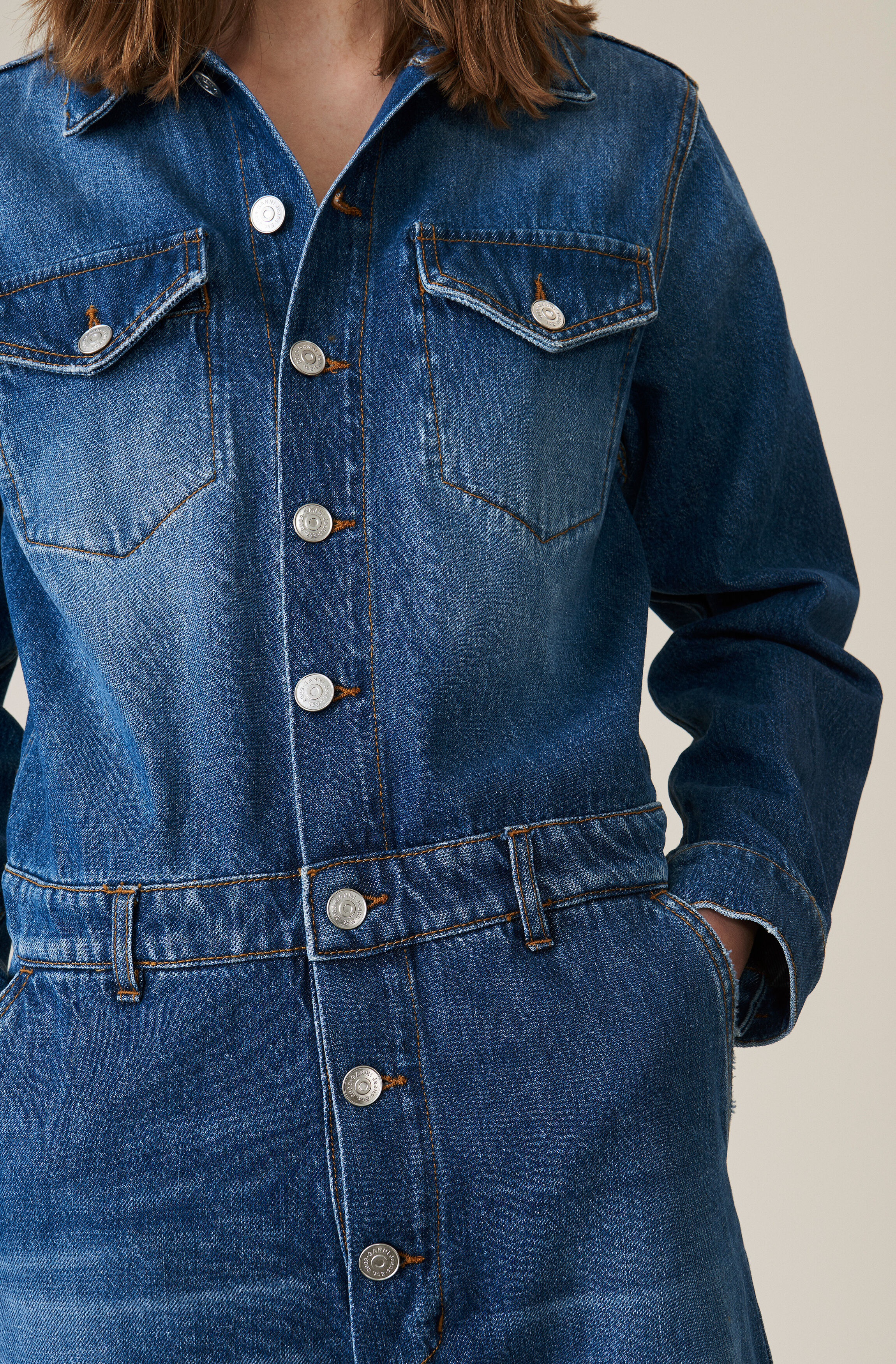 ganni denim jumpsuit