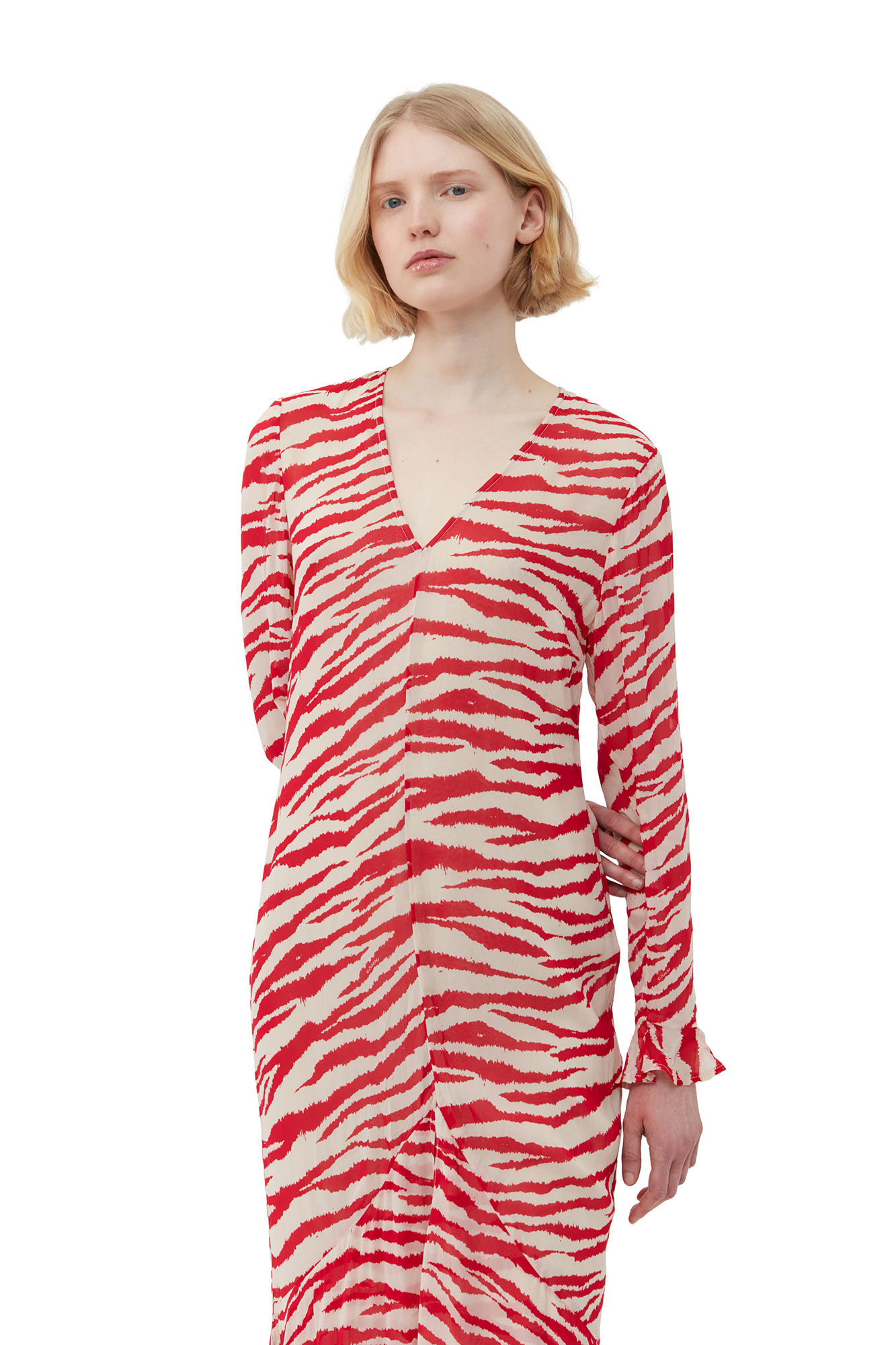 Printed Light Georgette Maxi Dress, Viscose, in colour Castle Wall - 4 - GANNI