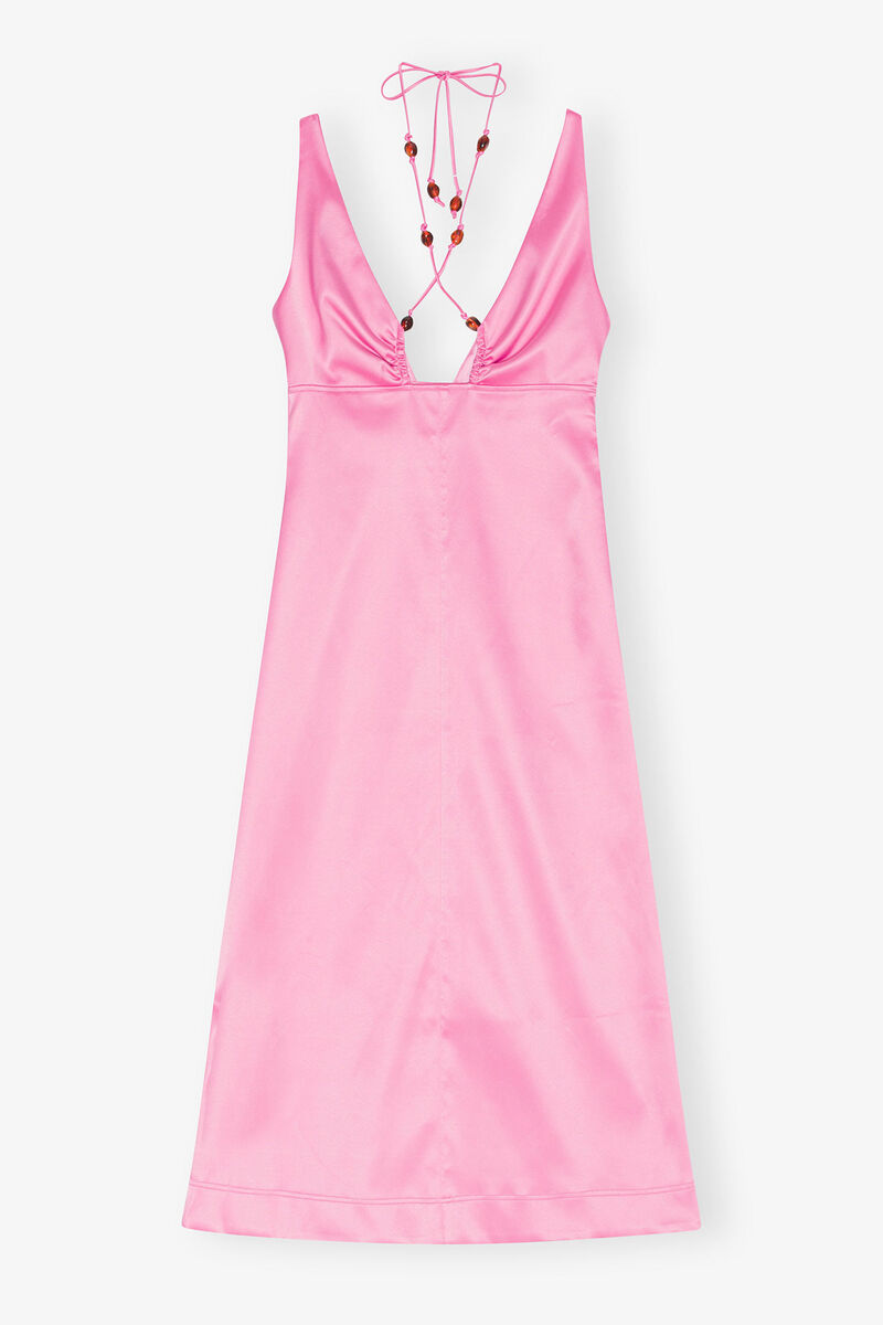 Neckholder-Kleid aus Doppel-Satin, Elastane, in colour Wild Orchid - 3 - GANNI