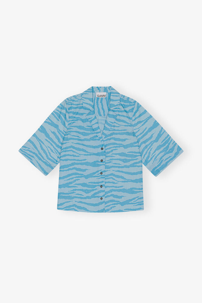 Printed Cotton Shirt, Ethereal Blue