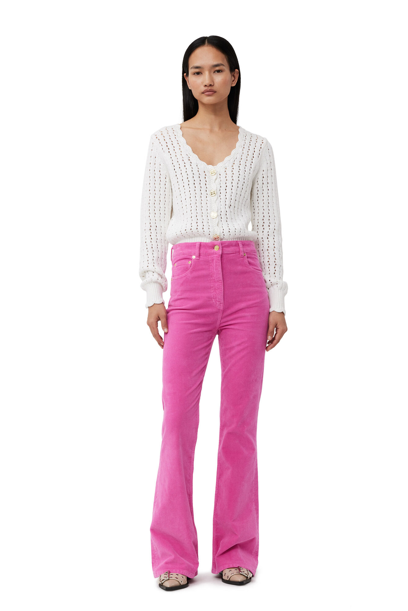 Pink Washed Corduroy Iry Trousers, Elastane, in colour Orchid Smoke - 1 - GANNI