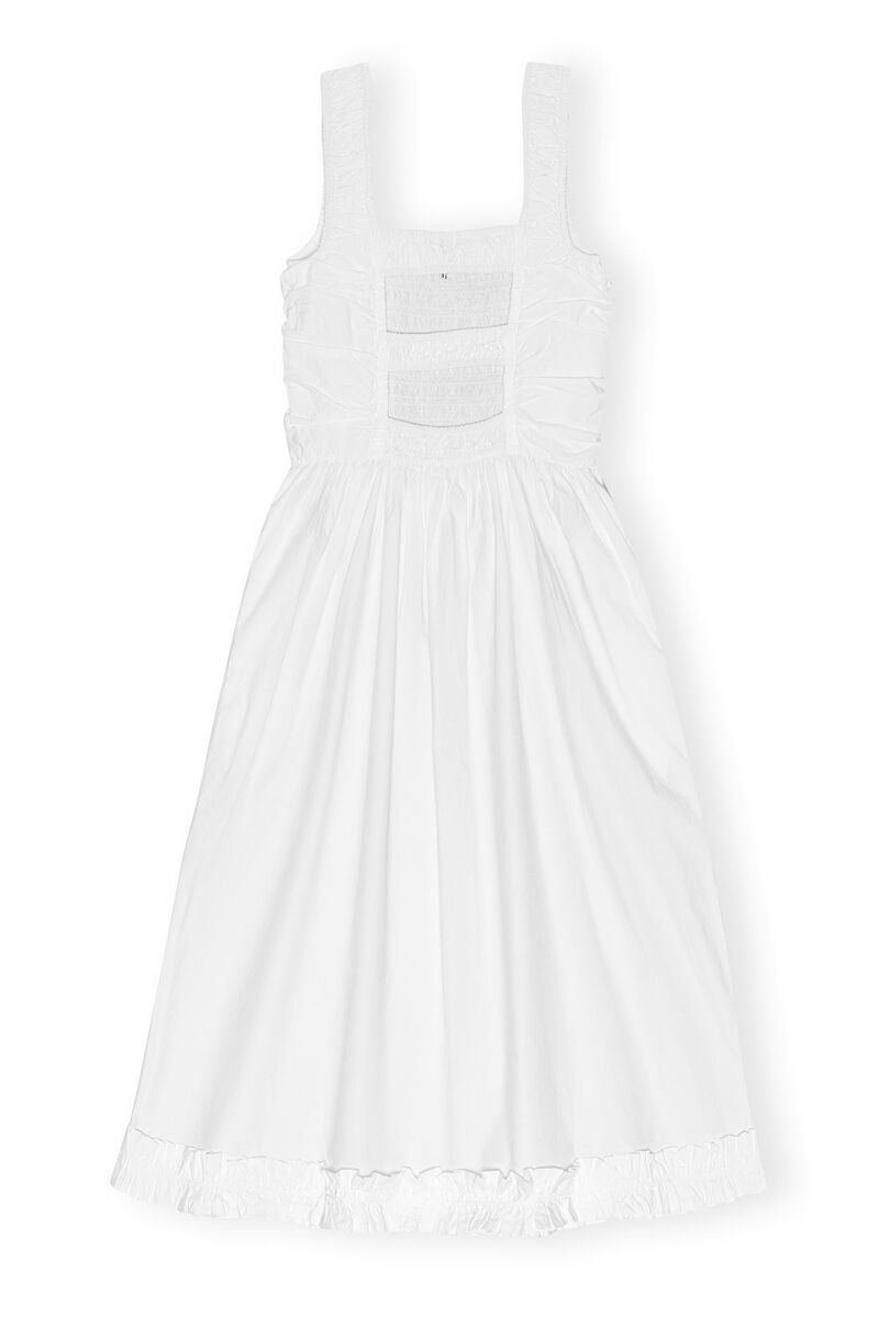 White Cotton Poplin Midi Strap Smock Dress, Cotton, in colour Bright White - 2 - GANNI