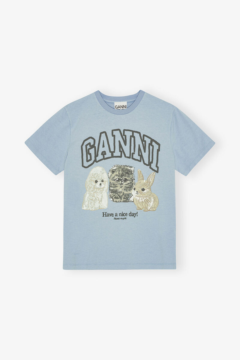 T-shirt bleu &agrave; imprim&eacute; animal bleu, Organic Cotton, in colour Chambray Blue - 1 - GANNI