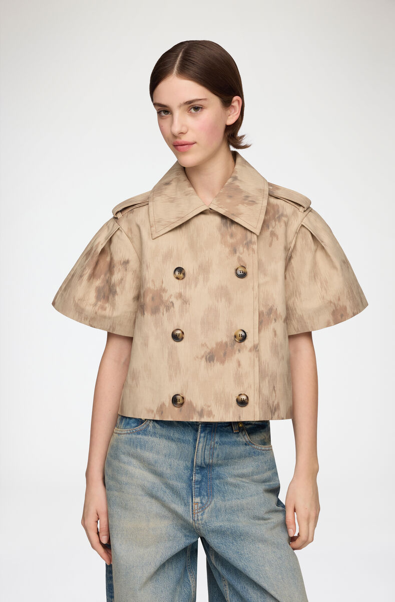 Jacket in Printed Cotton, Organic Cotton, in colour Warm Sand - 2 - GANNI