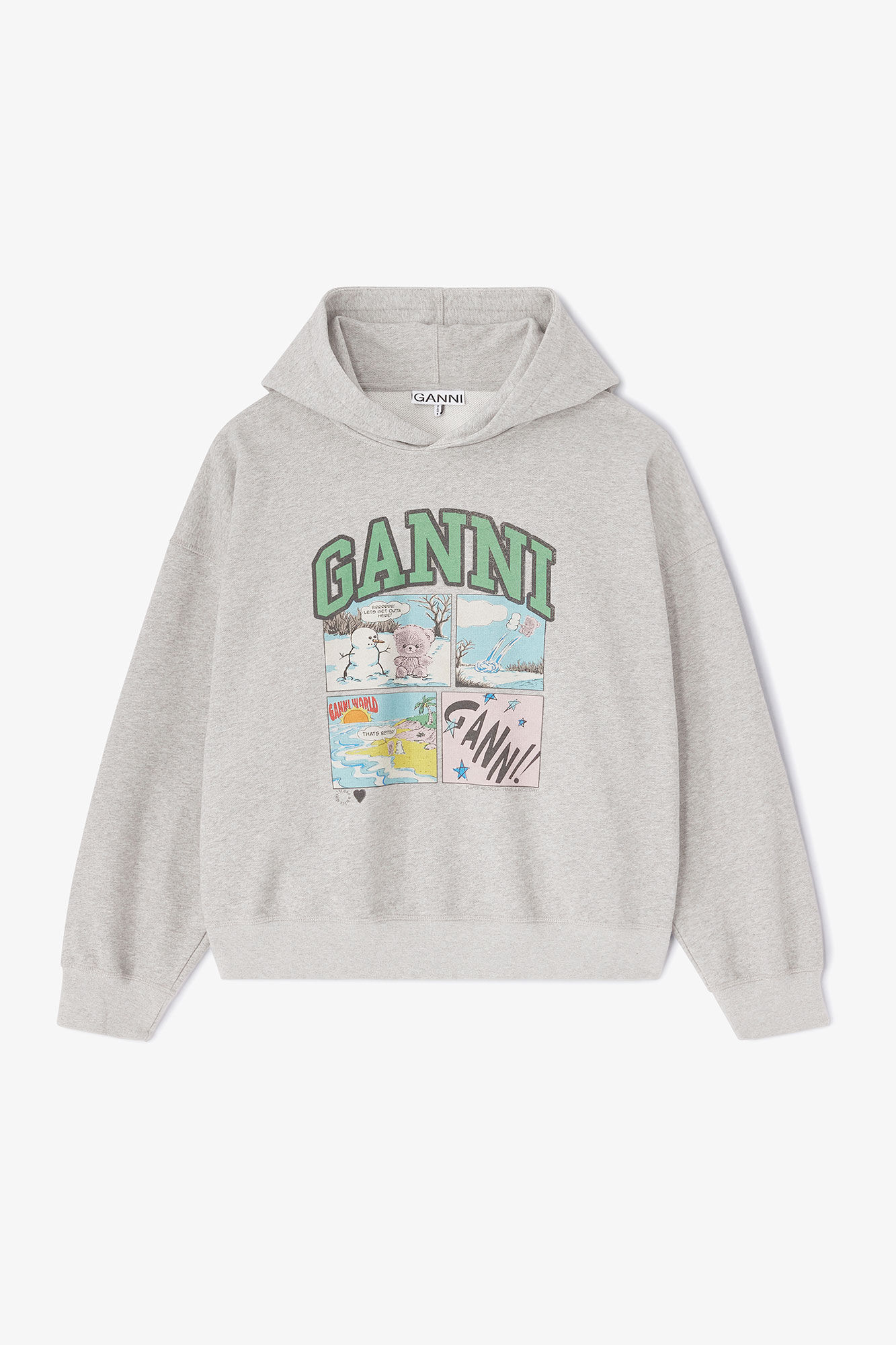 Grey Bear Comic Hoodie, Organic Cotton, in colour Paloma - 1 - GANNI