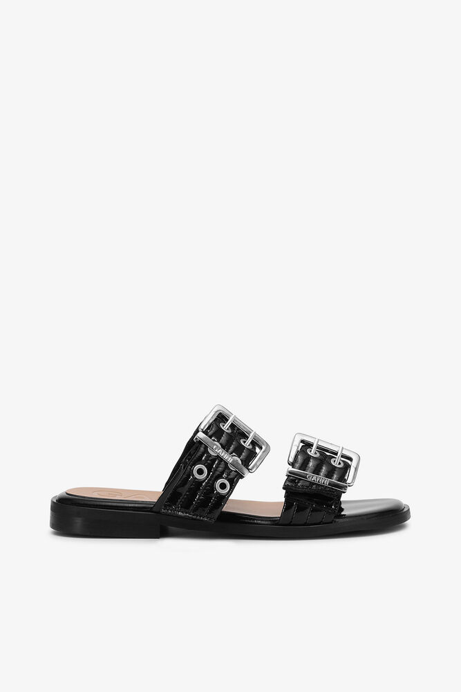 Feminine Schnallensandalen mit zwei Riemen in Schwarz, Black