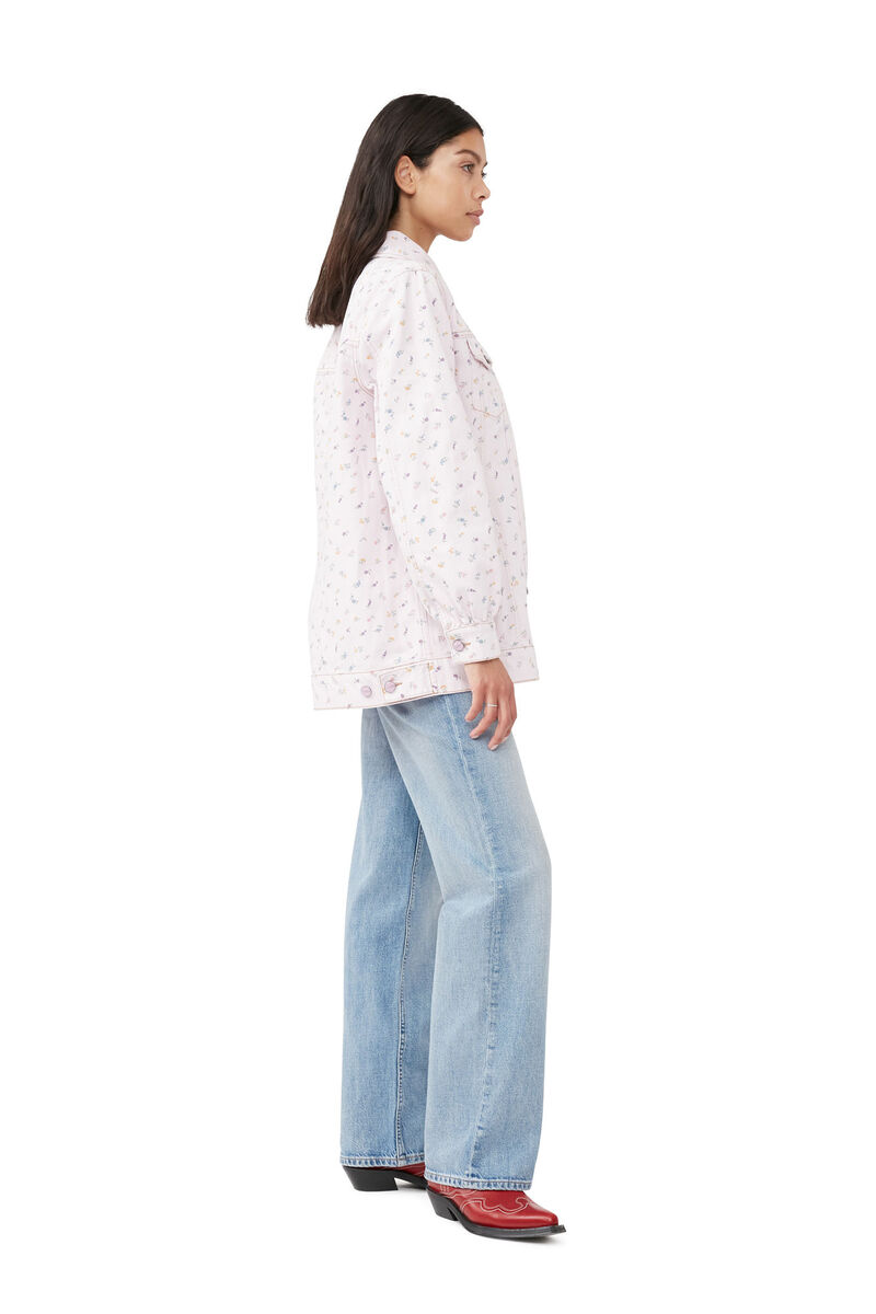 Oversize-Jeansjacke mit Blumenprint , Cotton, in colour Pink Tulle - 4 - GANNI
