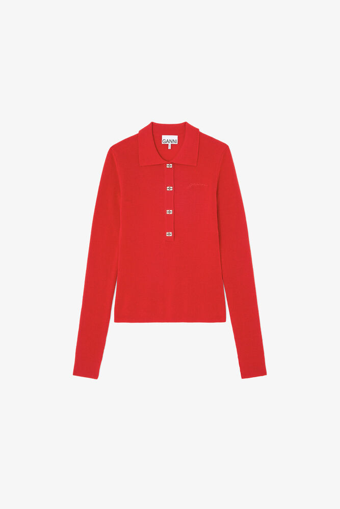 Polo Shirt in Red Merino, Goji Berry