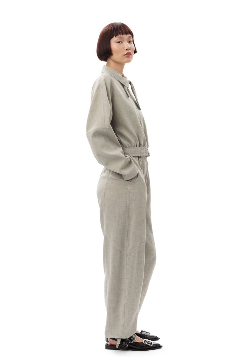 Grey Light Melange Suiting Short Jacket, Polyester, in colour Alfalfa - 3 - GANNI