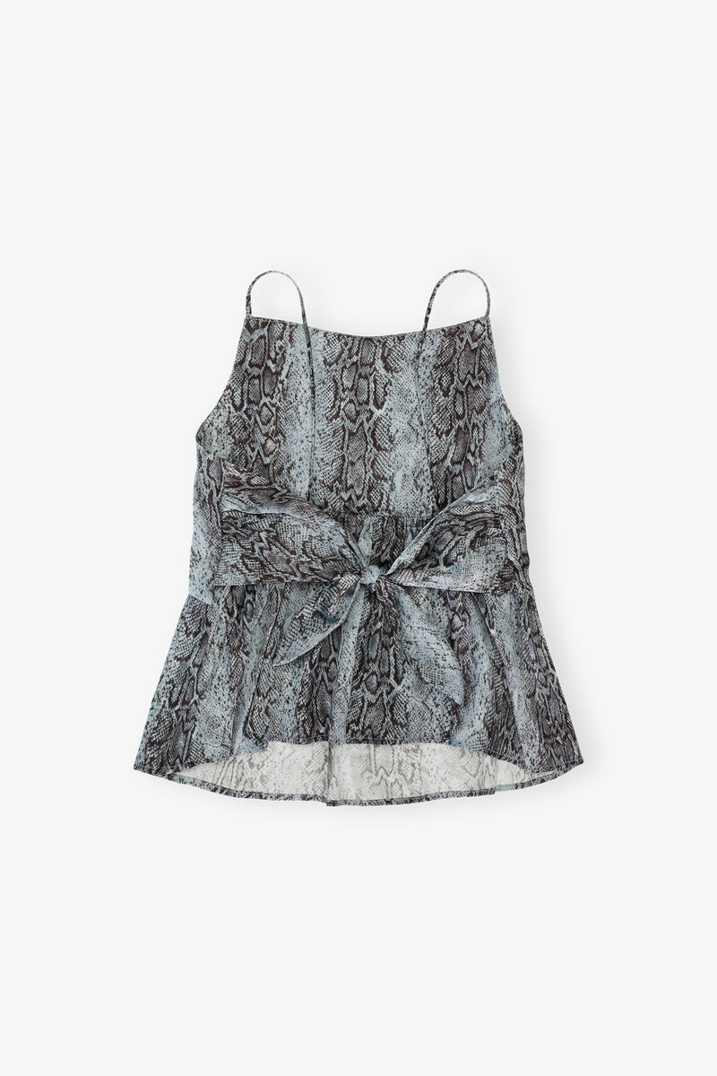 Blue Snake Print Top, Spandex, in colour Celestial Blue - 2 - GANNI