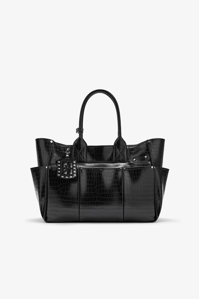 Posy Bag in Black Croco, Black