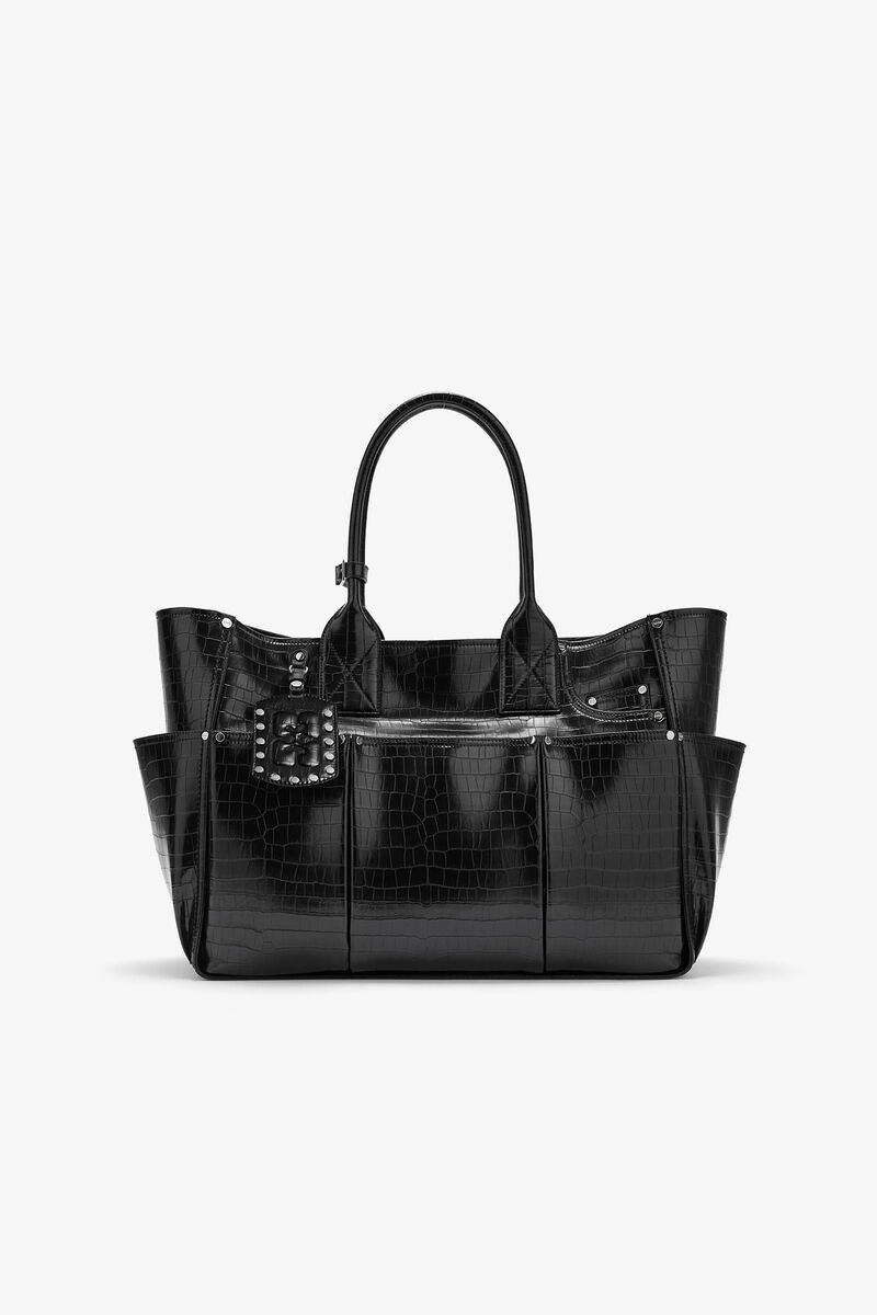 Posy Bag in Black Croco, Recycled Leather, in colour Black - 1 - GANNI