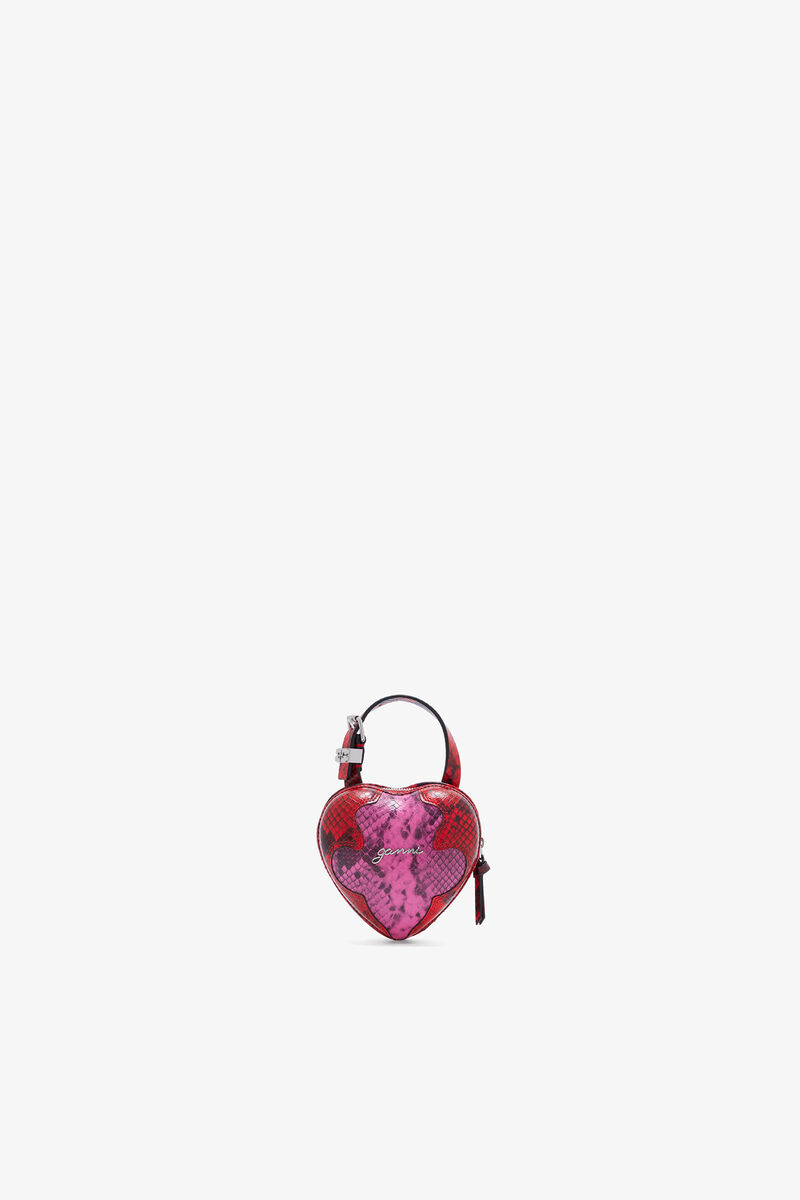 Nano-Herztasche in Rosa mit Schlangenprint, Recycled Polyester, in colour Raspberry Rose - 1 - GANNI