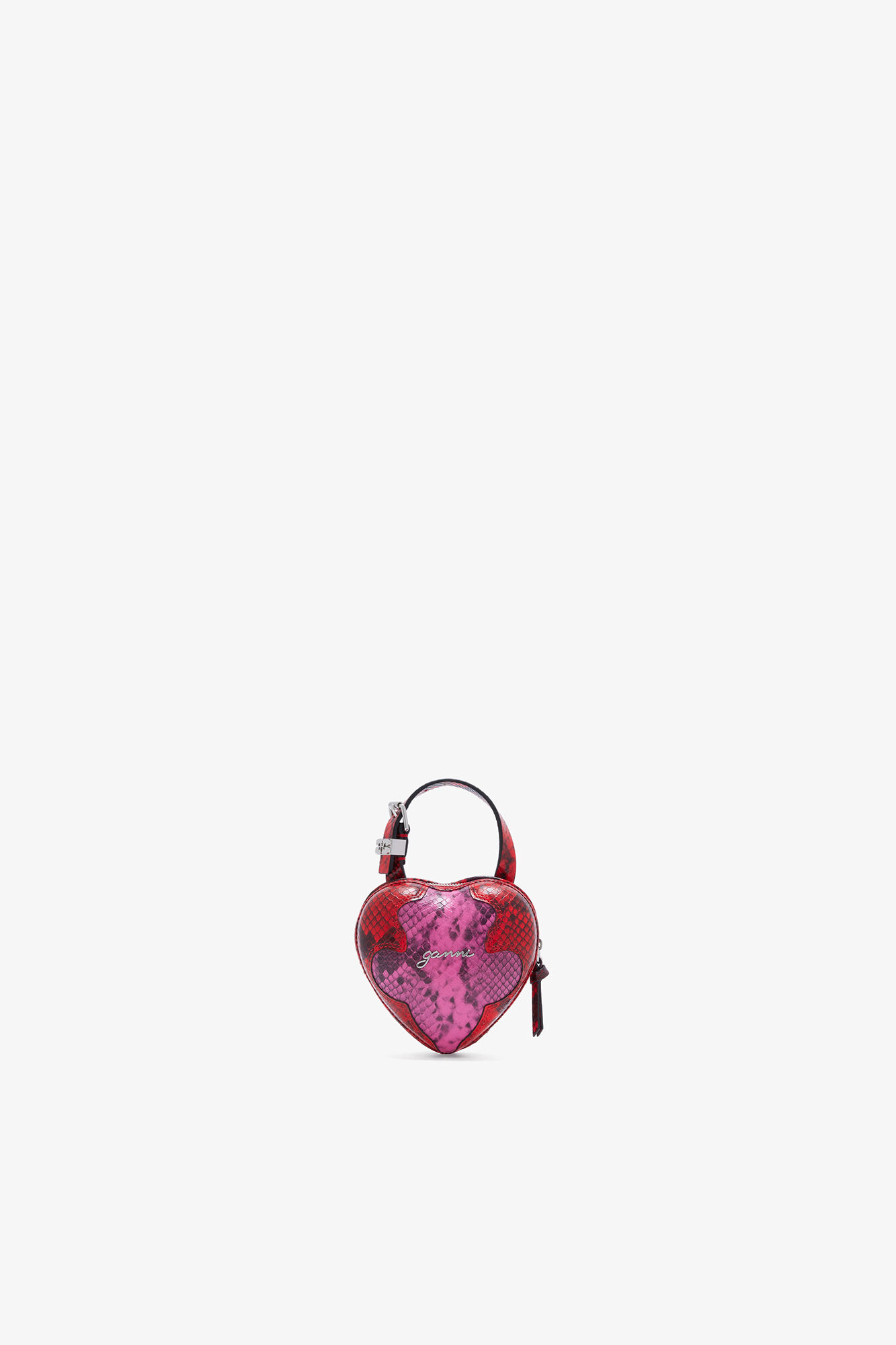 Nano-Herztasche in Rosa mit Schlangenprint, Recycled Polyester, in colour Raspberry Rose - 1 - GANNI