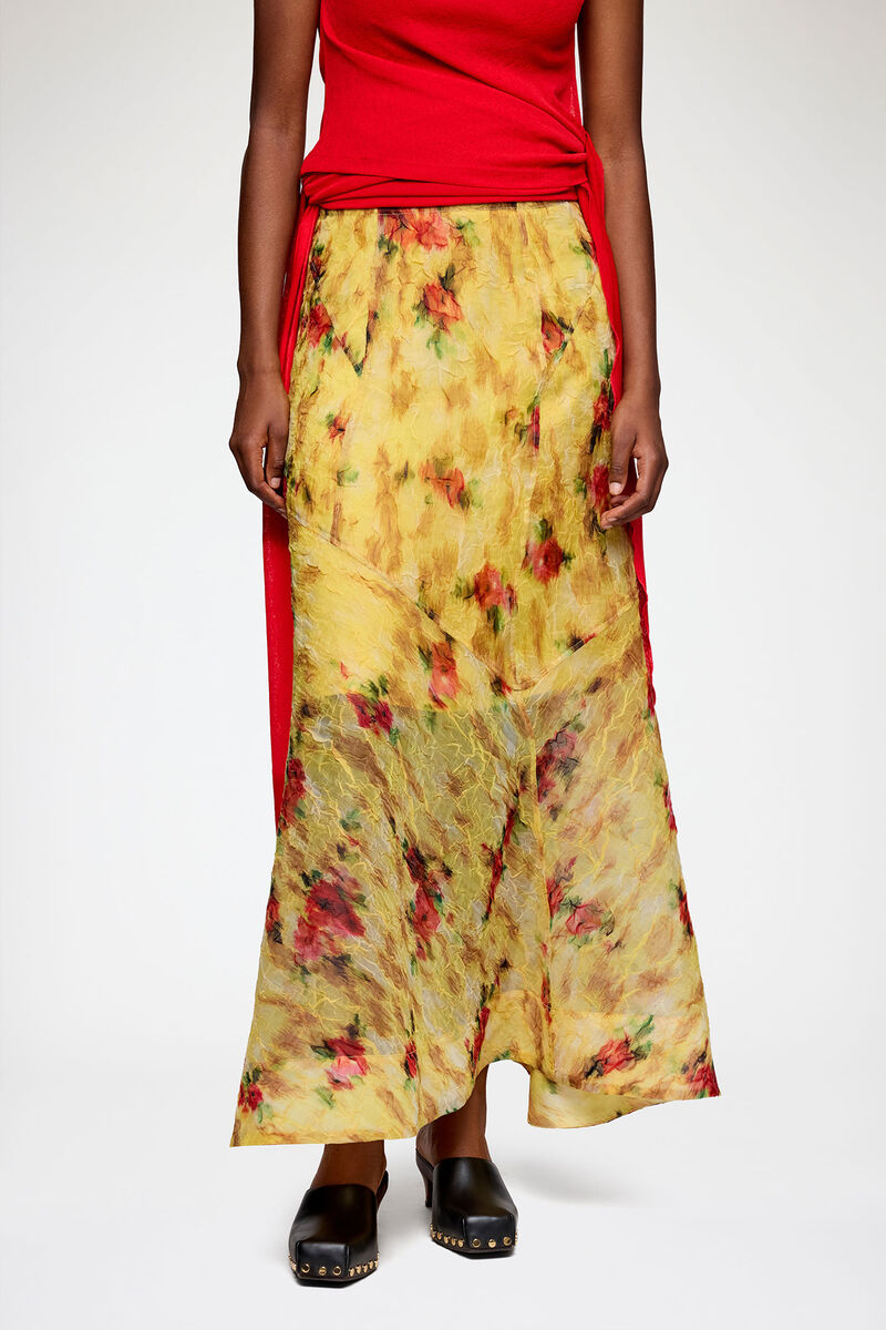 Skirt in Printed Shibori Organza, Recycled Polyester, in colour Aurora - 2 - GANNI