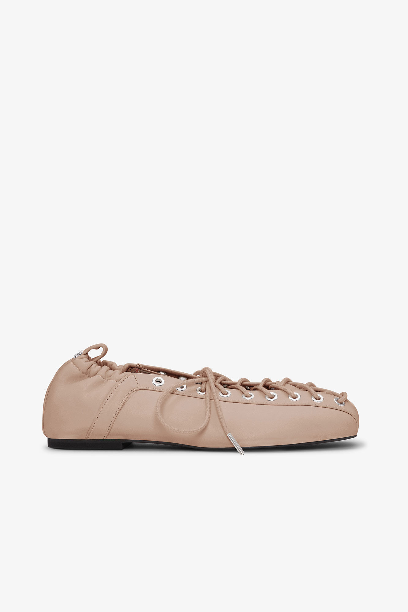 Beige Lace-Up Ballerinas, Polyurethane, in colour Frappe - 1 - GANNI