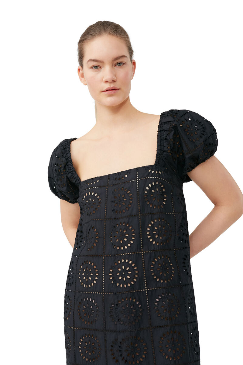 Broderie Anglaise Midi Dress, Cotton, in colour Black - 4 - GANNI