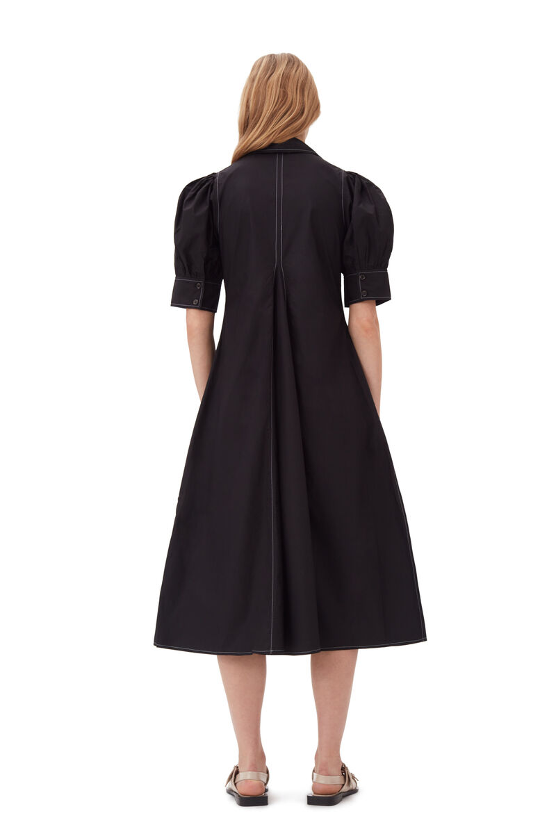 Cotton Poplin V-Neck Midi Dress, Cotton, in colour Black - 4 - GANNI