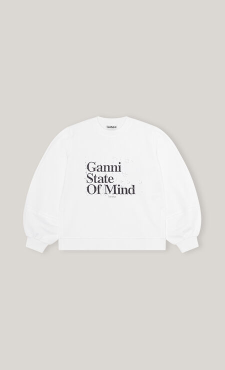 Ganni Sweatshirt Bright White Logo/one Colour Long Sleeved Str. Xxs