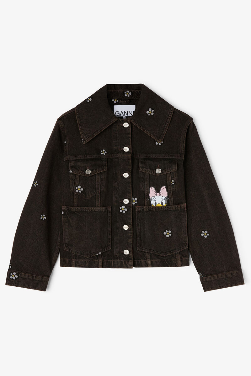Daisy Duck Denim Short Jacket, Organic Cotton, in colour Chicory Coffee - 1 - GANNI