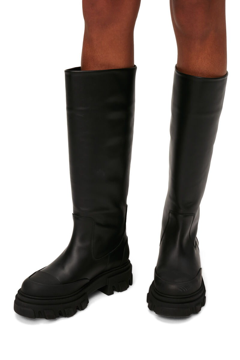 Cleated High Tubular Boots, Leather, in colour Black - 4 - GANNI