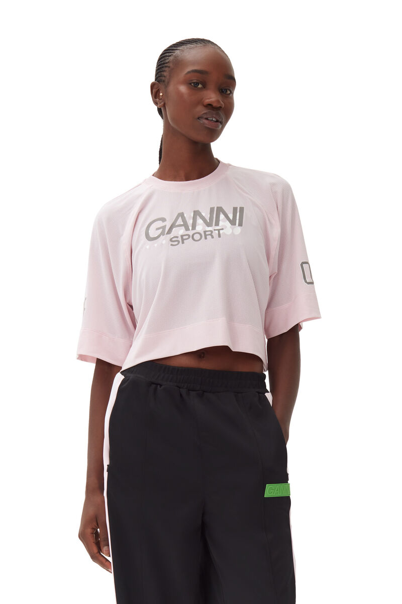 Active Mesh Cropped T-shirt, Recycled Polyester, in colour Lilac Snow - 1 - GANNI