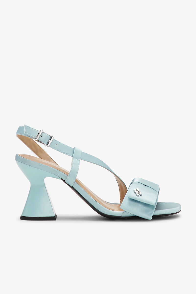 Blue Satin Bow Heels, Recycled Polyester, in colour Icy Blue - 1 - GANNI