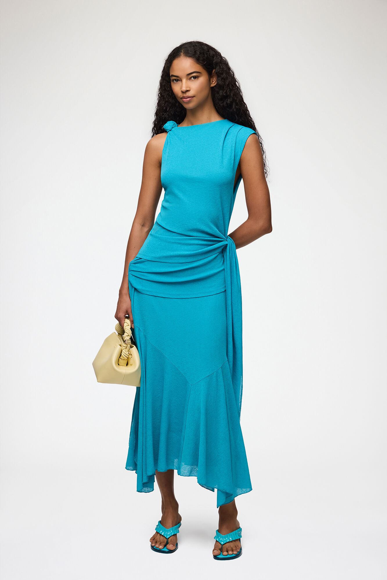 Robe longue en maille chin&eacute;e, Recycled Polyester, in colour River Blue - 1 - GANNI