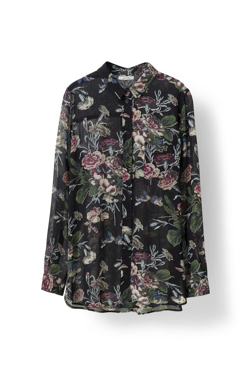 Bartlett Georgette Shirt, in colour Black Bouquet - 1 - GANNI