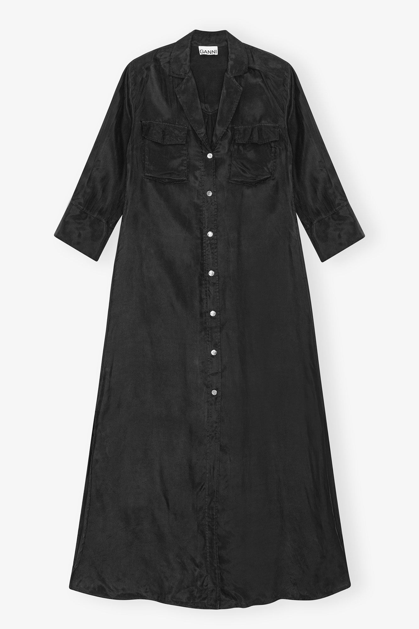 Black Fluid Cupro Maxi Dress, Cupro, in colour Black - 1 - GANNI