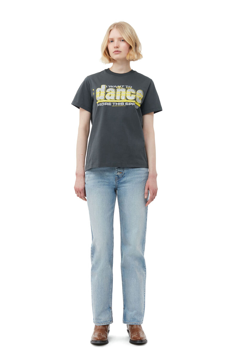 Relaxed Dance T-shirt, Organic Cotton, in colour Volcanic Ash - 1 - GANNI