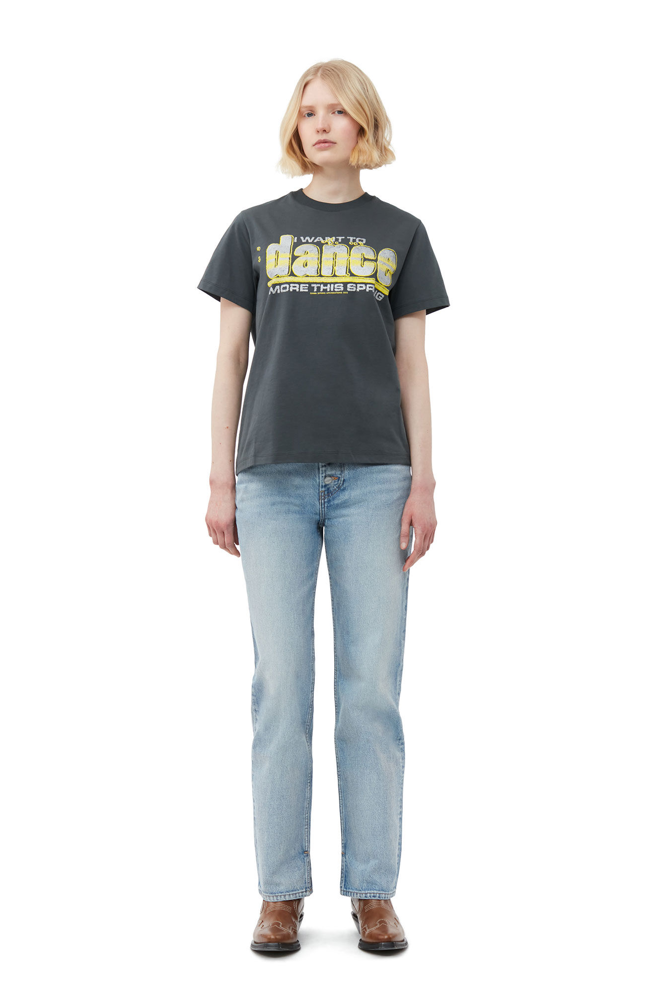 Relaxed Dance T-shirt, Organic Cotton, in colour Volcanic Ash - 1 - GANNI