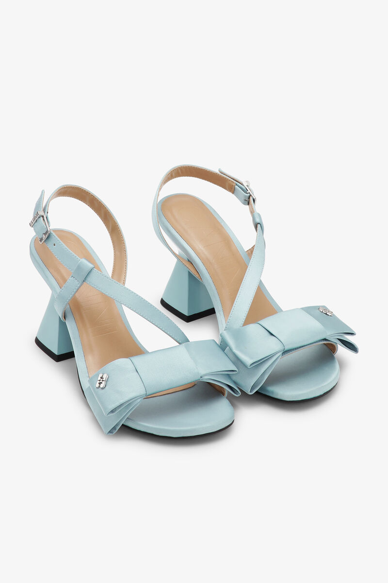 Blue Satin Bow Heels, Recycled Polyester, in colour Icy Blue - 2 - GANNI