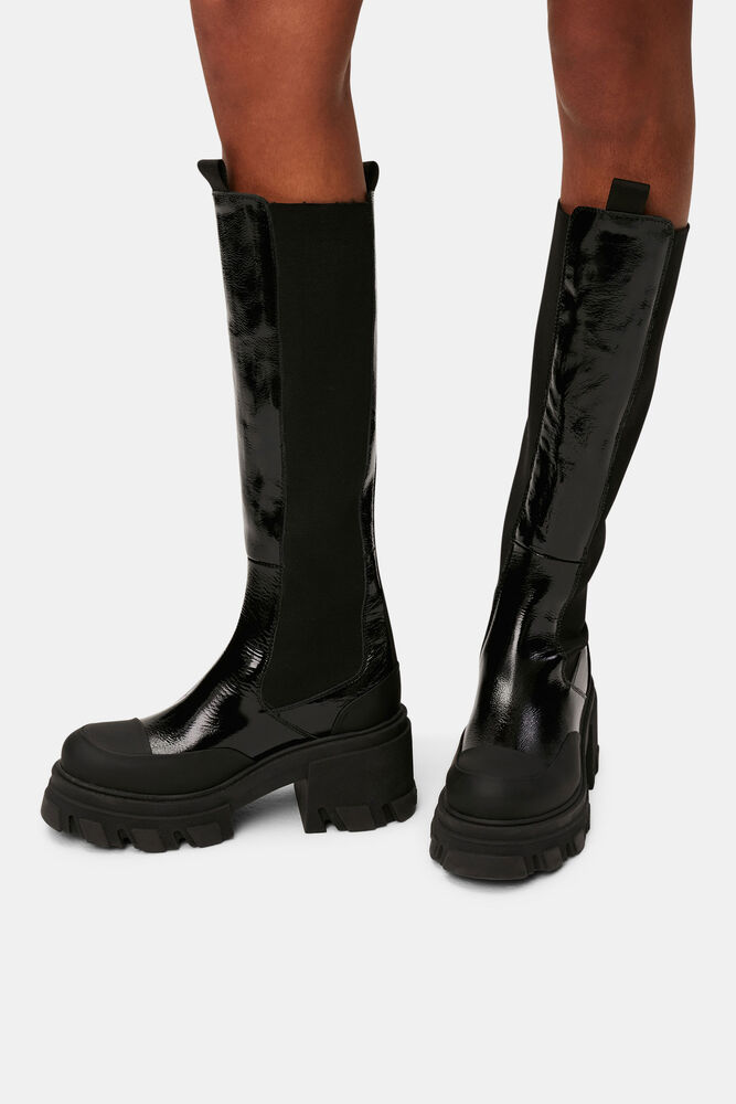 Cleated High Chelsea Boots, Black