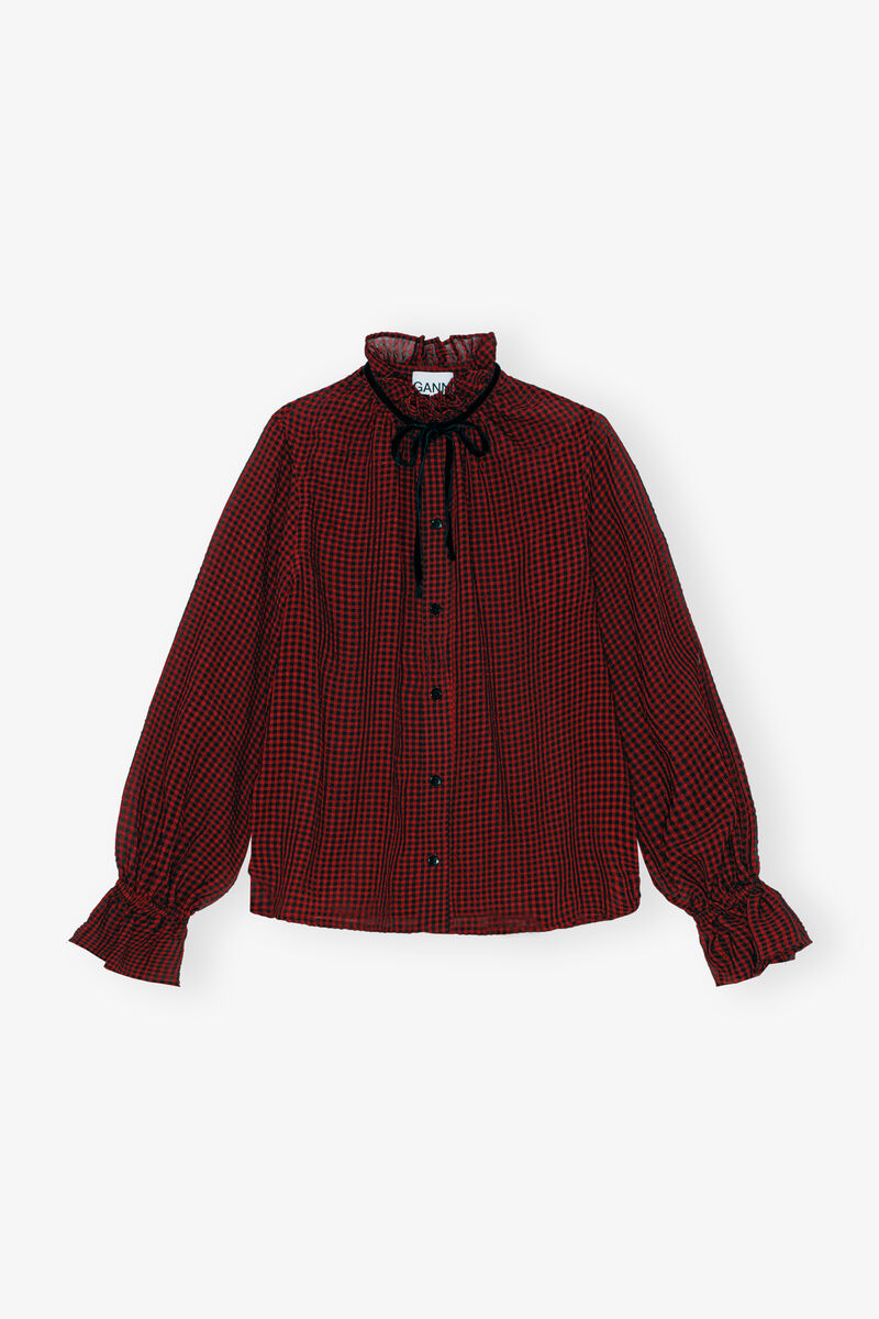 Red Sheer Tie String Shirt, Recycled Polyester, in colour Winery - 1 - GANNI