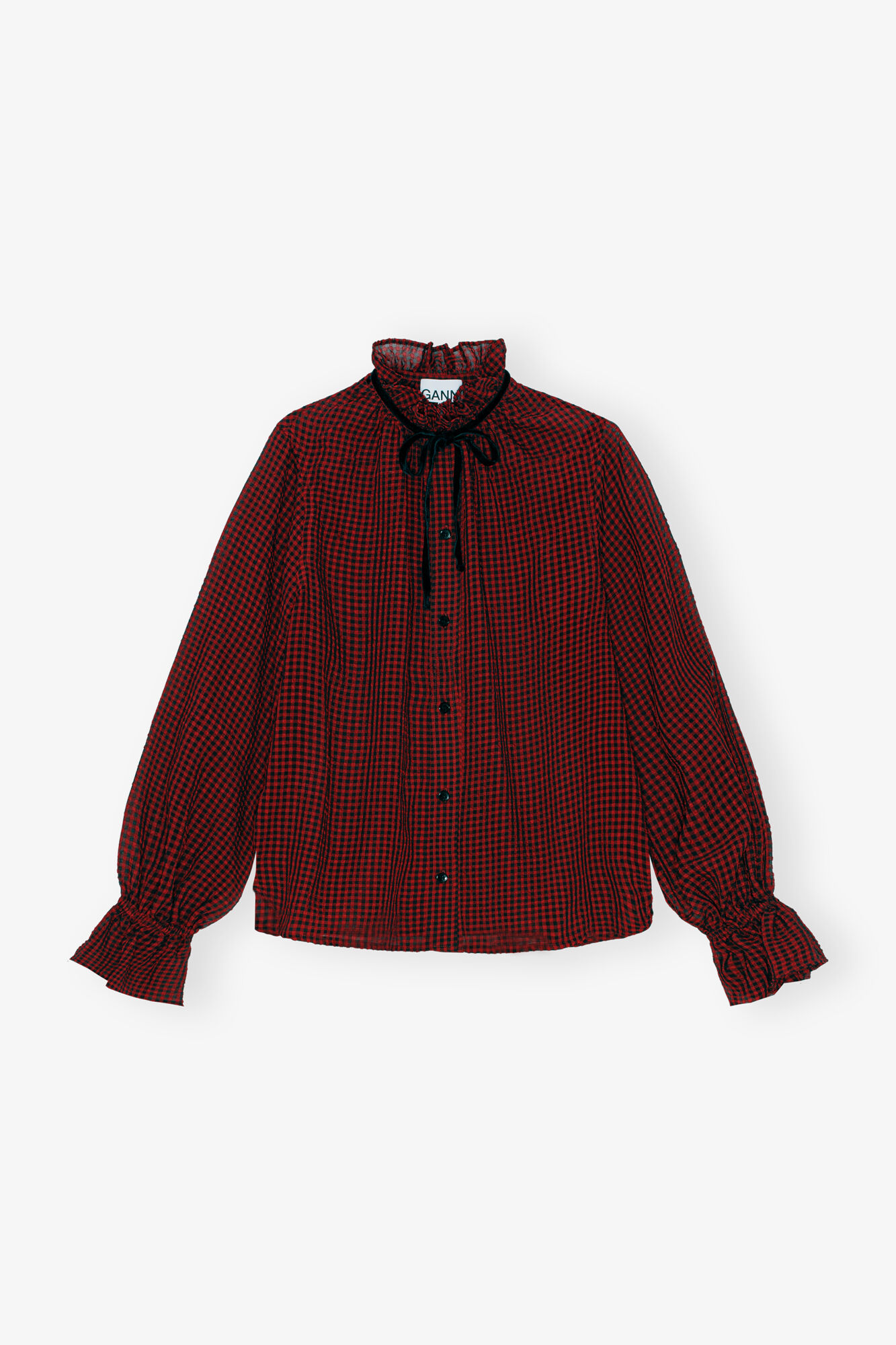 Red Sheer Tie String Shirt, Recycled Polyester, in colour Winery - 1 - GANNI