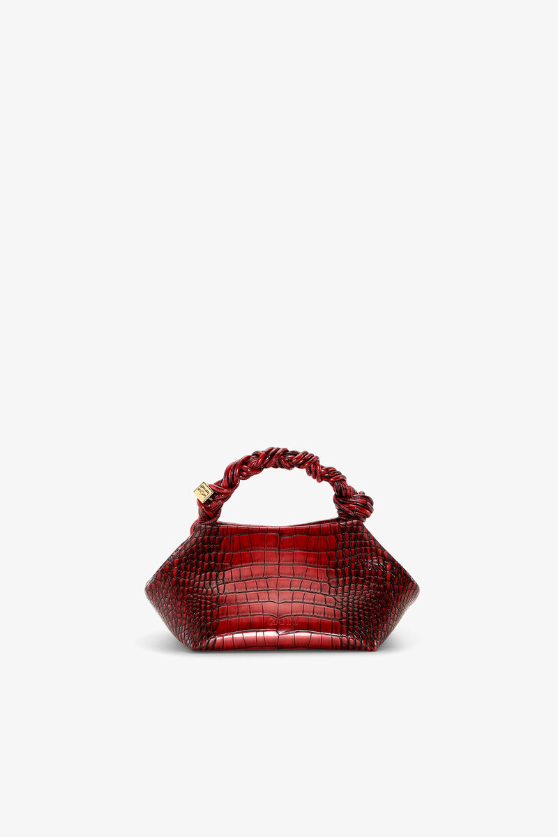Burgundy Croco Small Bou Bag, Recycled Leather, in colour Burgundy - 2 - GANNI