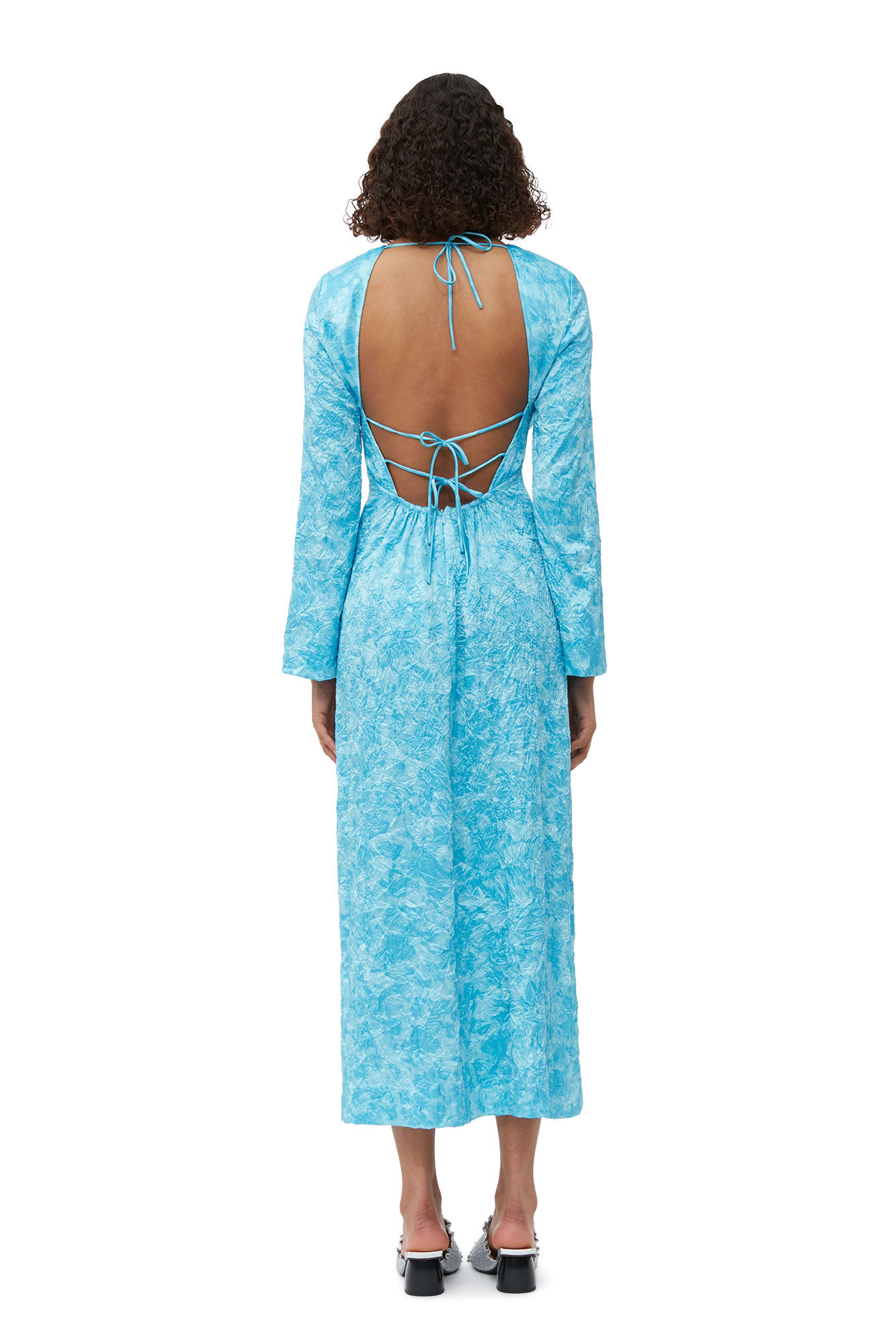 Crinkled Satin Maxi Dress, Elastane, in colour Ethereal Blue - 3 - GANNI
