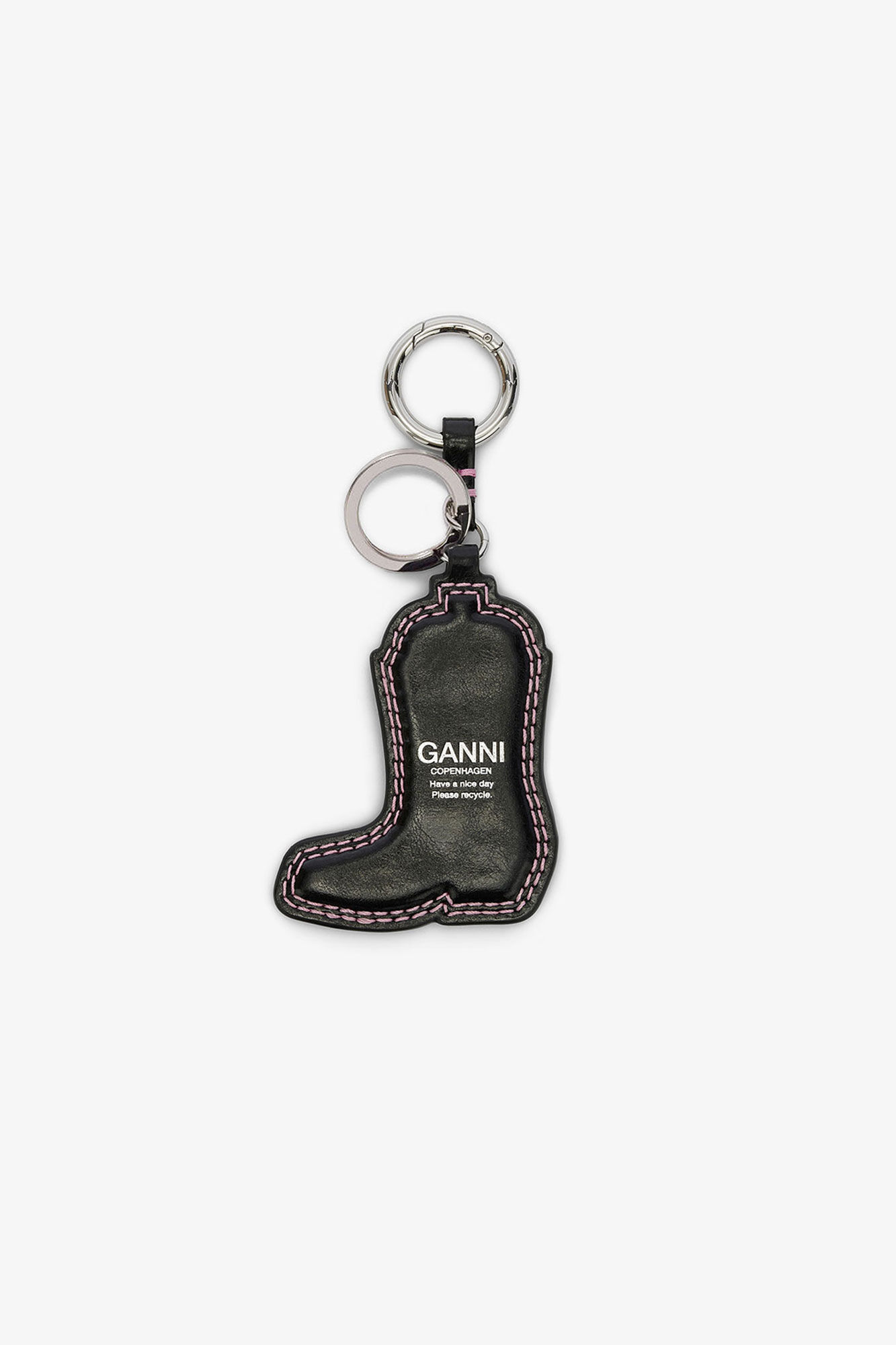 Western Boot Keyring in Black, Recycled Leather, in colour Chalk Pink - 2 - GANNI