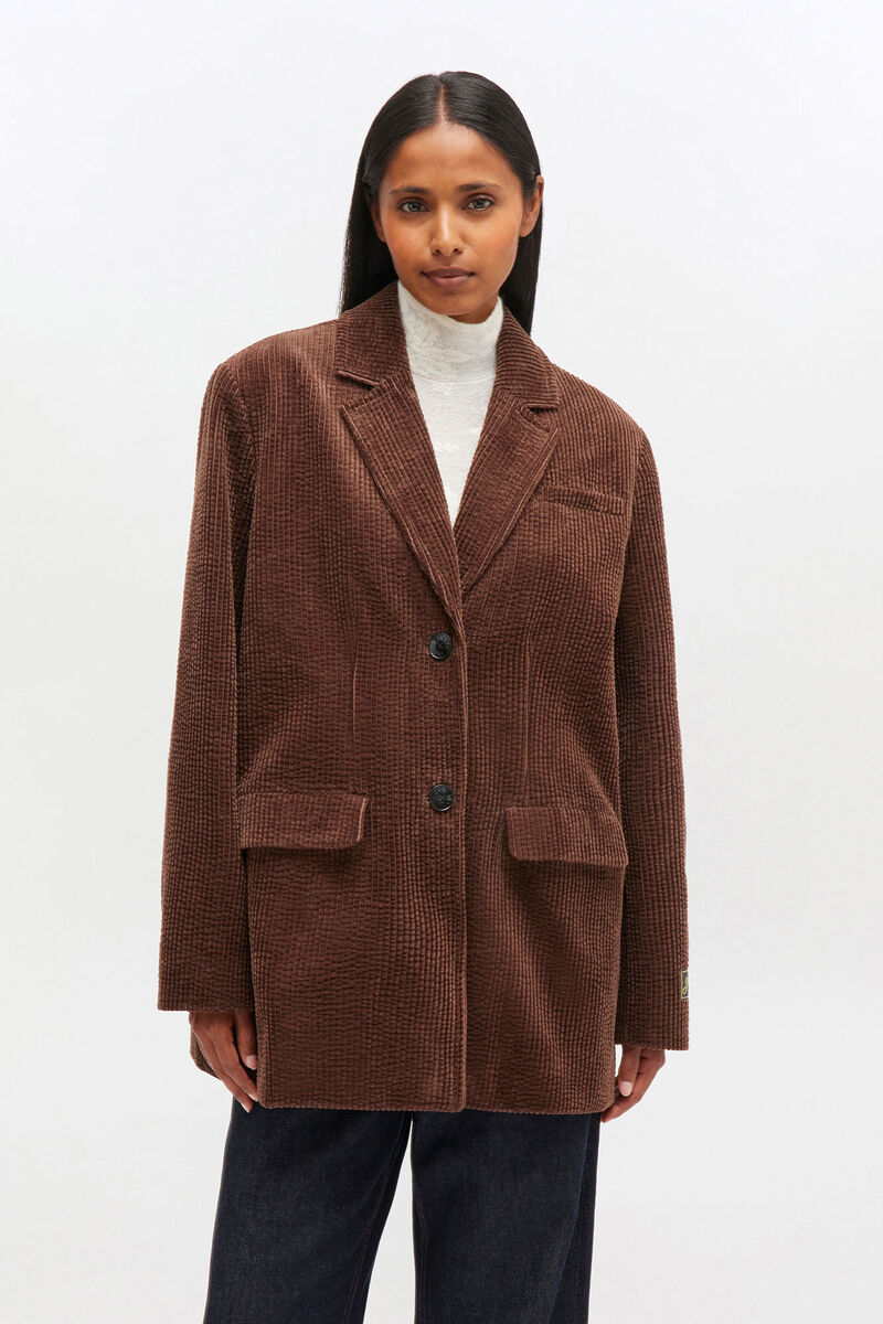 Brown Corduroy Blazer, Cotton, in colour Chicory Coffee - 2 - GANNI