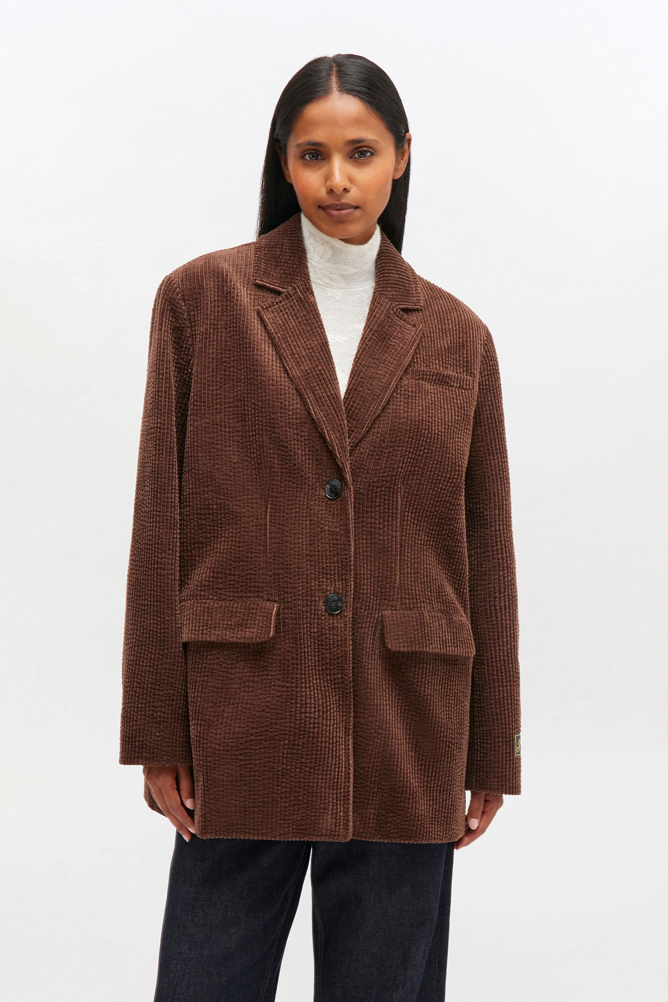 Brown Corduroy Blazer, Cotton, in colour Chicory Coffee - 2 - GANNI