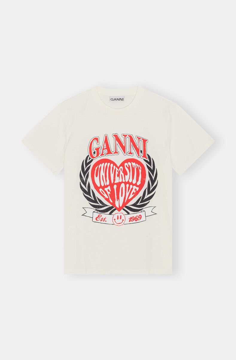 Heart University Of Love T-shirt, Cotton, in colour Egret - 1 - GANNI