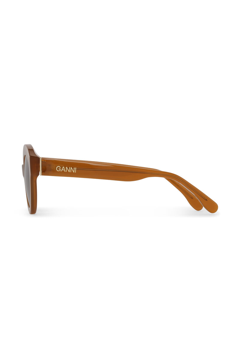Biodegradable Acetate Chunky Round Sunglasses, Biodegradable Acetate, in colour Brandy Brown - 2 - GANNI