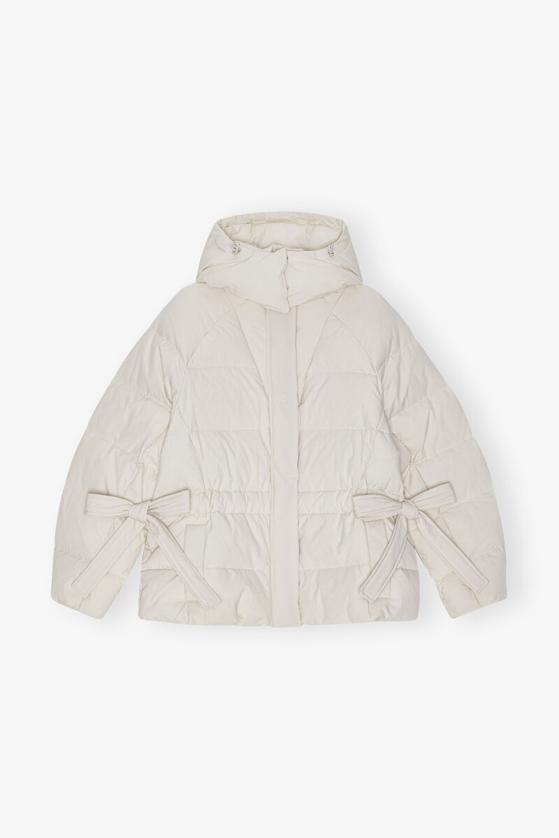 White Tech Oversized Puffer Jacket, Recycled Polyester, in colour Tofu - 1 - GANNI