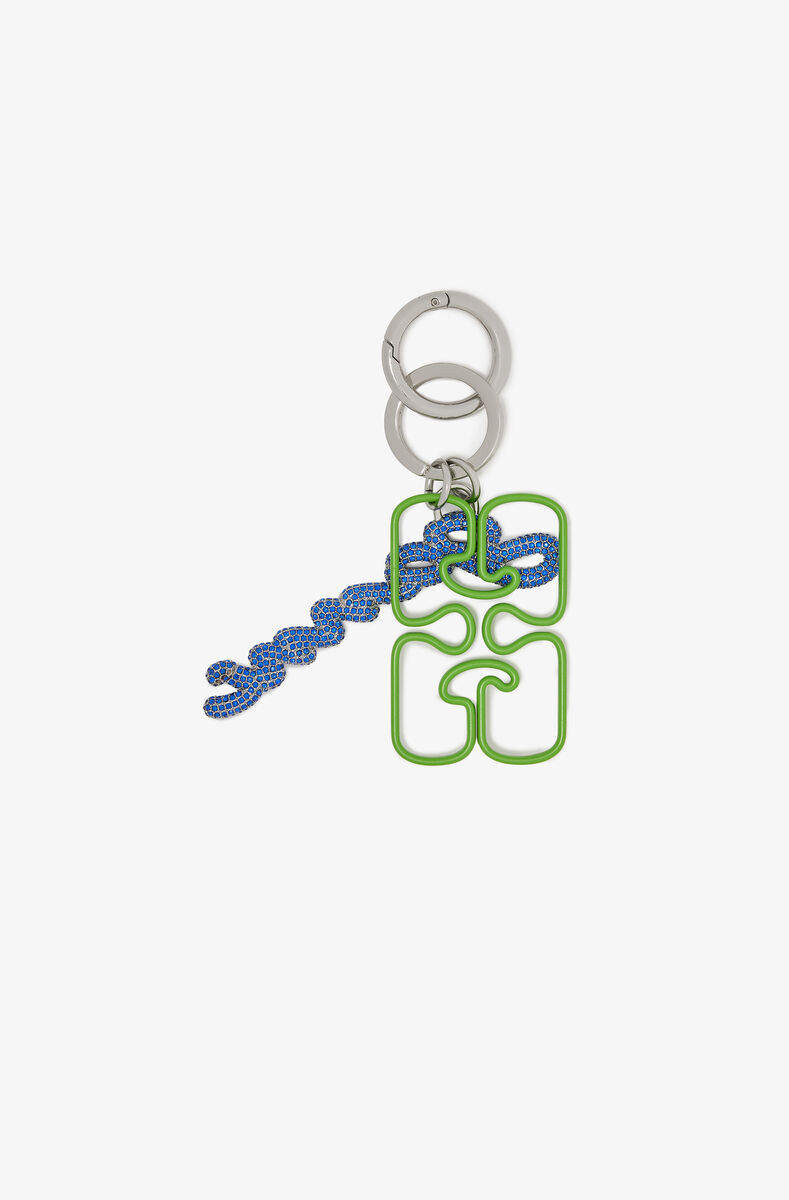 Green GANNI Signature Keyring, Iron, in colour Flash Green - 2 - GANNI